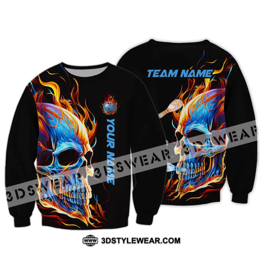 Unisex Shirt - Custom Name And Team Name Shirt, Skull Ice Fire Bowling style option 4