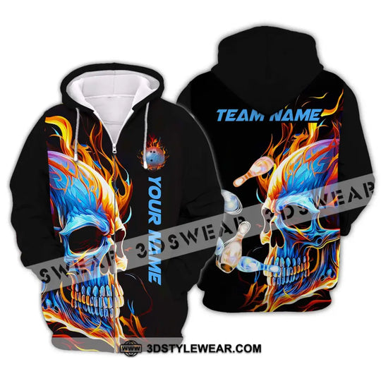 Unisex Shirt - Custom Name And Team Name Shirt, Skull Ice Fire Bowling style option 2