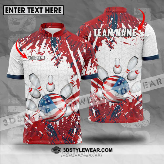 Unisex Shirt - Custom Name And Team Name Sport Shirt, America Flag Color Bowling Ball style option 1