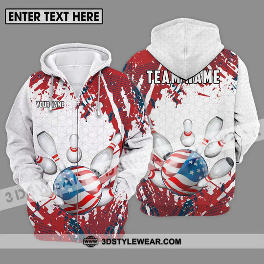 Unisex Shirt - Custom Name And Team Name Sport Shirt, America Flag Color Bowling Ball style option 2