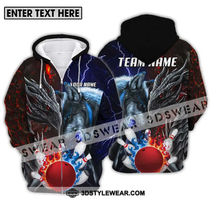 Unisex Shirt - Custom Name And Team Sport Fire Ice Bowling King Zipper Hoodie / S T-Shirt