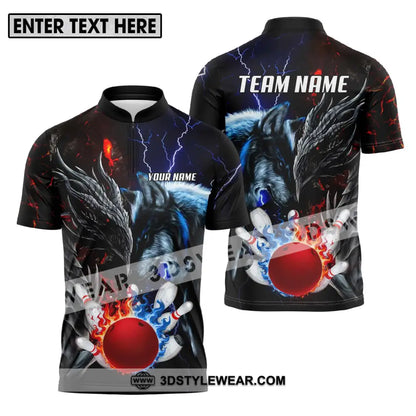 Unisex Shirt - Custom Name And Team Sport Fire Ice Bowling King Zipper Polo / S T-Shirt