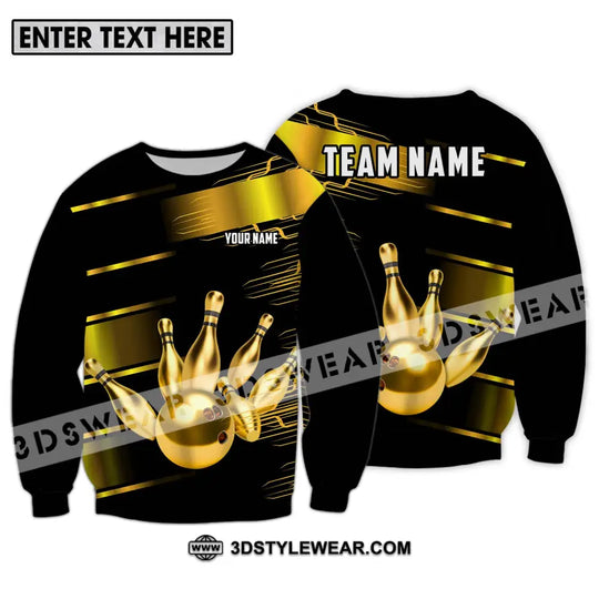 Unisex Shirt - Custom Name And Team Name Sport Shirt, Gold Bowling Ball And Pins style option 4