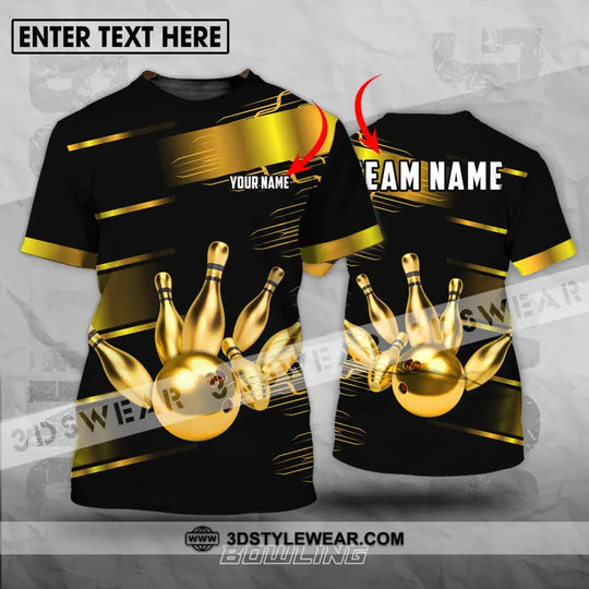 Unisex Shirt - Custom Name And Team Name Sport Shirt, Gold Bowling Ball And Pins style option 1