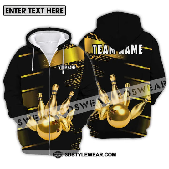 Unisex Shirt - Custom Name And Team Name Sport Shirt, Gold Bowling Ball And Pins style option 2