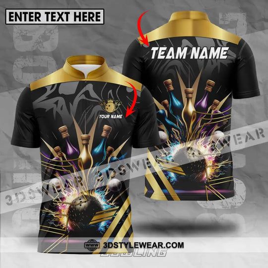 Unisex Shirt - Custom Name And Team Name Sport Shirt, Golden Color Bowling style option 1