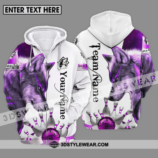 Unisex Shirt - Custom Name And Team Name Sport Shirt, Purple Wolf Bowling style option 2