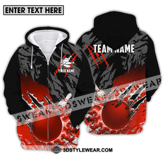 Unisex Shirt - Custom Name And Team Name Sport Shirt, Red Bowling Ball And Pins style option 2