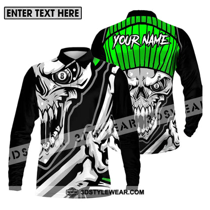 Unisex Shirt - Custom Name And Team Sport Skull Billiard Long Sleeve Polo / S T-Shirt
