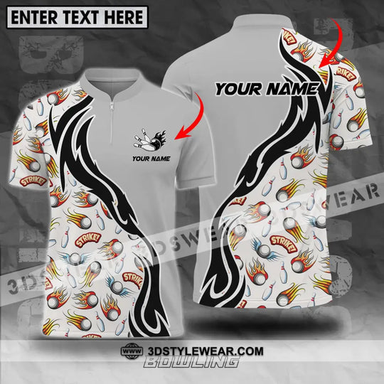 Unisex Shirt - Custom Name And Team Name Shirt, Strike Fire Bowling Ball And Pins style option 1