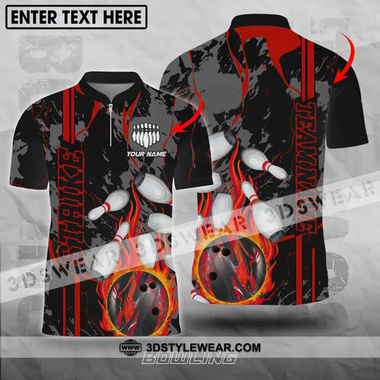 Unisex Shirt - Custom Name And Team Name Shirt, Strike Fire Bowling Ball Player Shirt style option 1