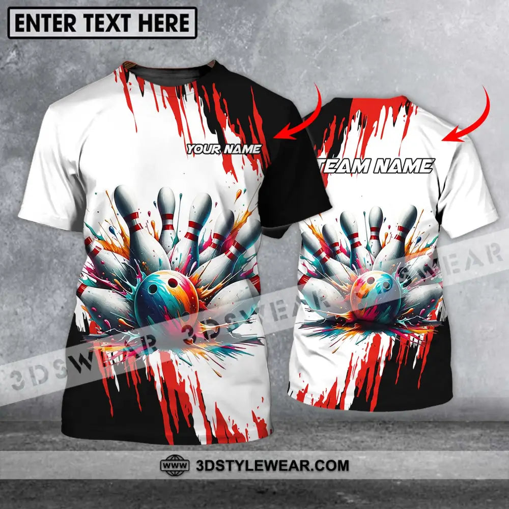 Unisex Shirt - Custom Name And Team Watercolor Paint Bowling T-Shirt