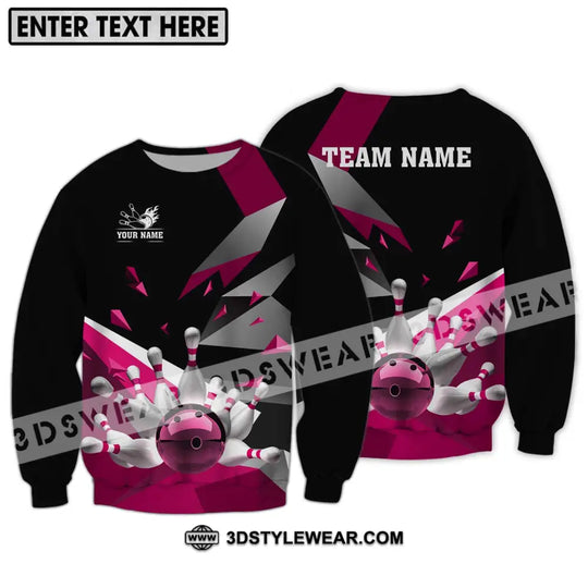 Unisex Shirt - Custom Name And Team Name Shirt, White Bowling Pins Pink Shirt style option 4