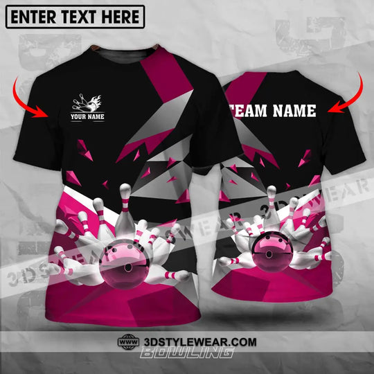 Unisex Shirt - Custom Name And Team Name Shirt, White Bowling Pins Pink Shirt style option 1