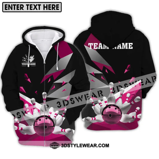Unisex Shirt - Custom Name And Team Name Shirt, White Bowling Pins Pink Shirt style option 2