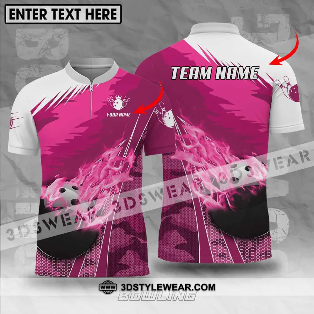 Unisex Shirt - Custom Name And Team White Pink Bowling T-Shirt