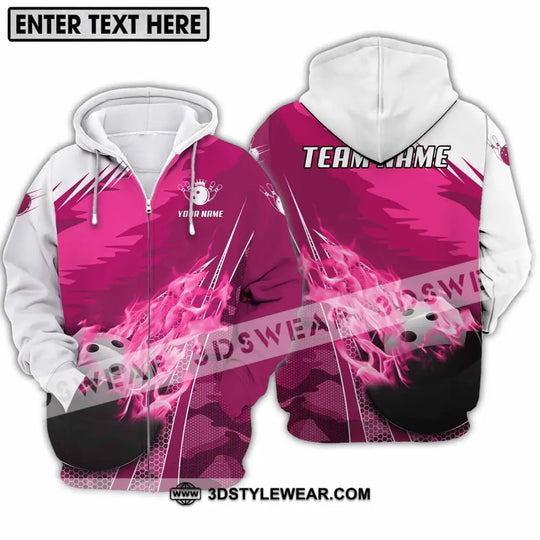 Unisex Shirt - Custom Name And Team Name Shirt, White Pink Bowling style option 2