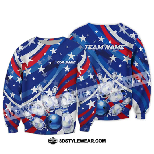 Unisex Shirt - Custom Name And Team Name Shirt, White Stars Bowling Flag Shirt style option 4