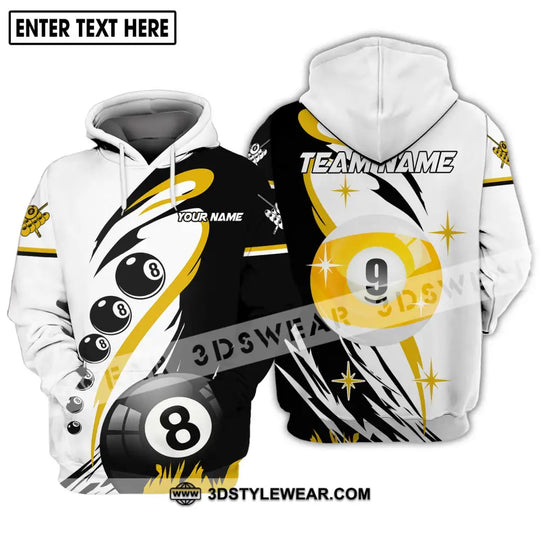 Unisex Shirt - Custom Name And Team Name Shirt, Yellow Black And White Billiard Shirt style option 3