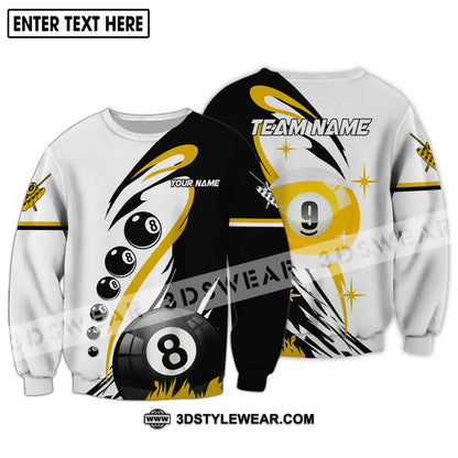 Unisex Shirt - Custom Name And Team Yellow Black White Billiard Long Sleeve / S T-Shirt