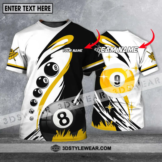 Unisex Shirt - Custom Name And Team Name Shirt, Yellow Black And White Billiard Shirt style option 1