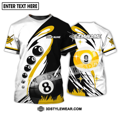 Unisex Shirt - Custom Name And Team Yellow Black White Billiard T-Shirt / S T-Shirt