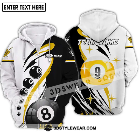 Unisex Shirt - Custom Name And Team Name Shirt, Yellow Black And White Billiard Shirt style option 2