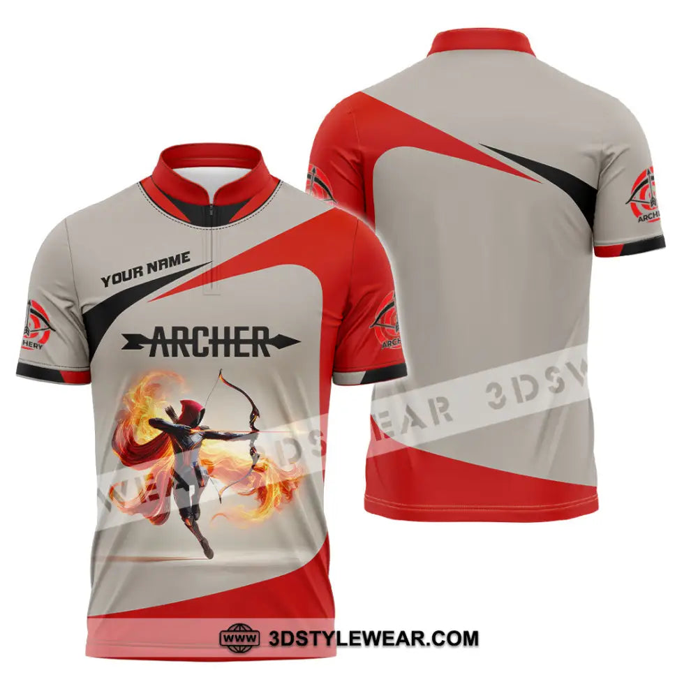 Unisex Shirt Custom Name Archery Shirt Archery Polo Long Sleeve Shirt Archery Gift Zipper Polo Shirt / S T-shirt