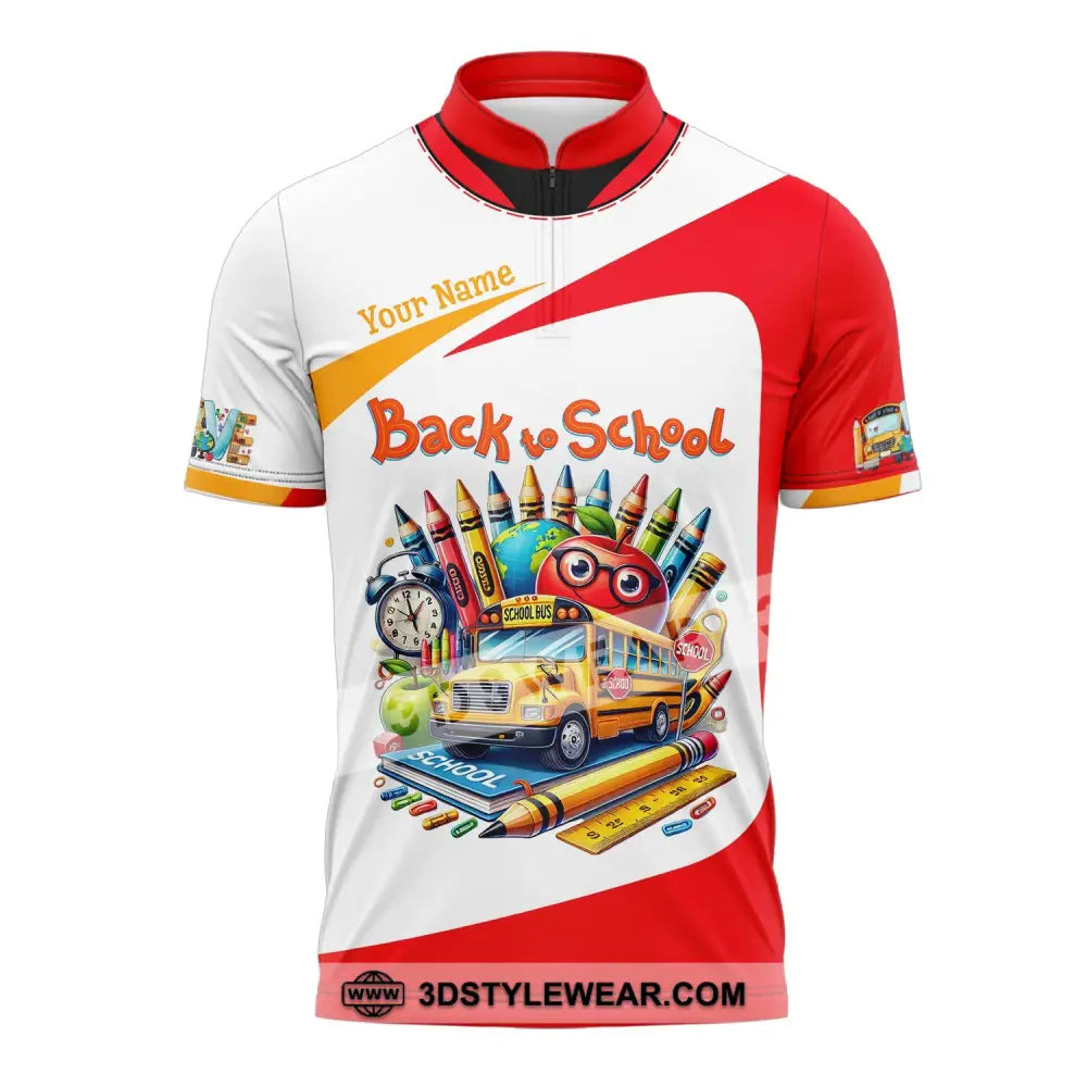 Unisex Shirt Custom Name Back To School Polo Long Sleeve Gift Zipper / S T-Shirt