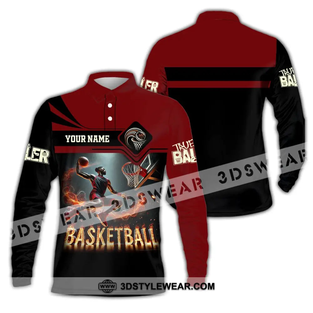 Unisex Shirt Custom Name Basketball Shirt Basketball Polo Long Sleeve Basketball Love T-Shirt Long Sleeve Polo / S