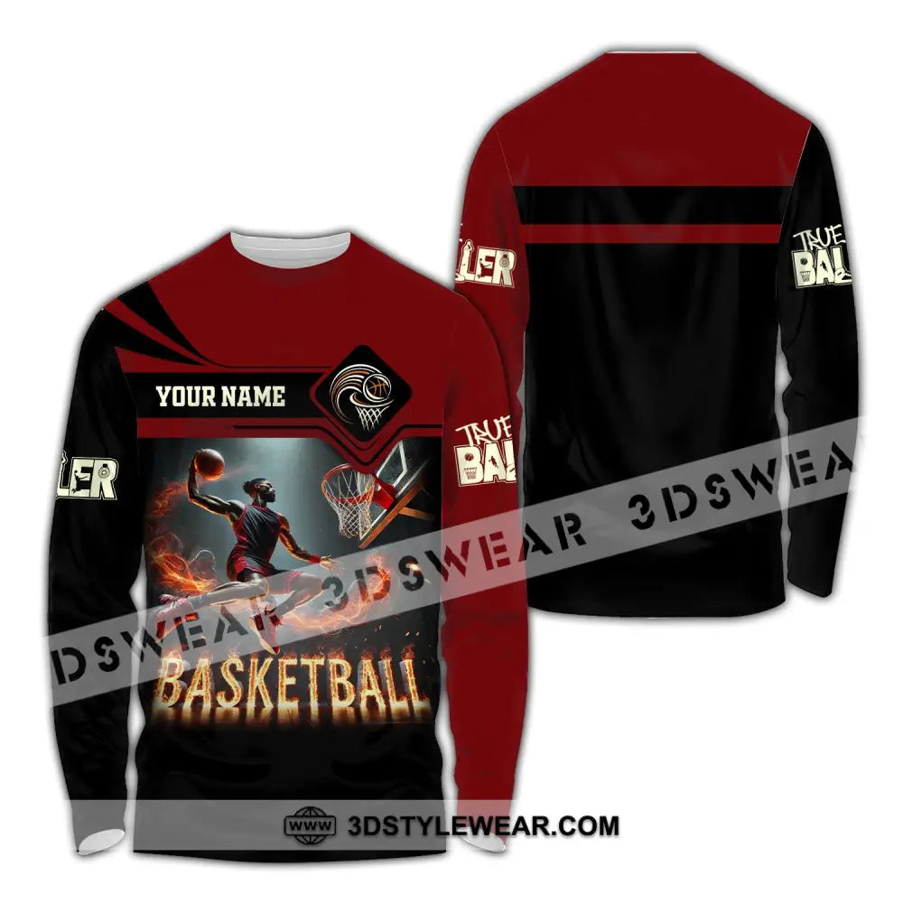 Unisex Shirt Custom Name Basketball Shirt Basketball Polo Long Sleeve Basketball Love T-Shirt Long Sleeve Shirt / S