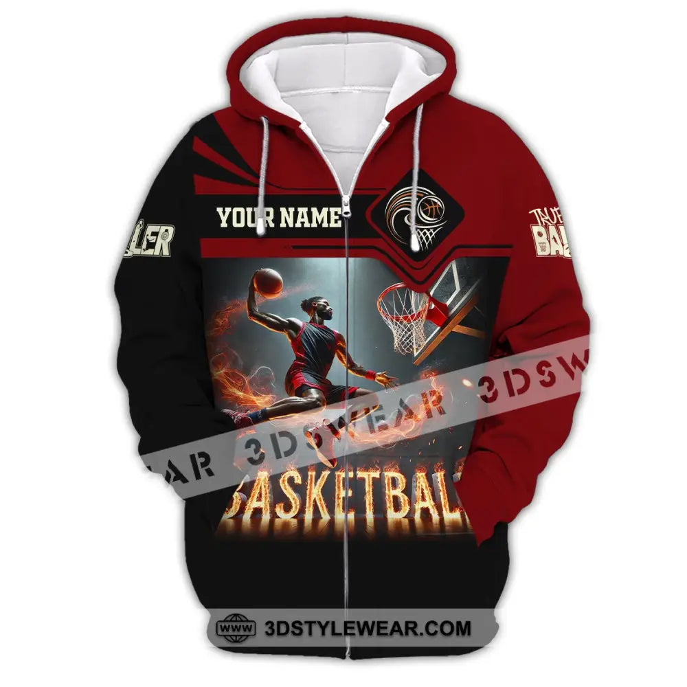 Unisex Shirt Custom Name Basketball Shirt Basketball Polo Long Sleeve Basketball Love T-Shirt Zipper Hoodie / S T-shirt