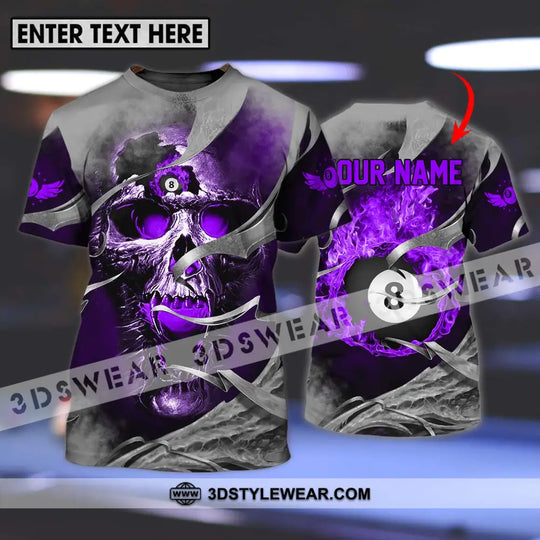Unisex Shirt - Custom Name Billiards Shirt, Purple Skull style option 1