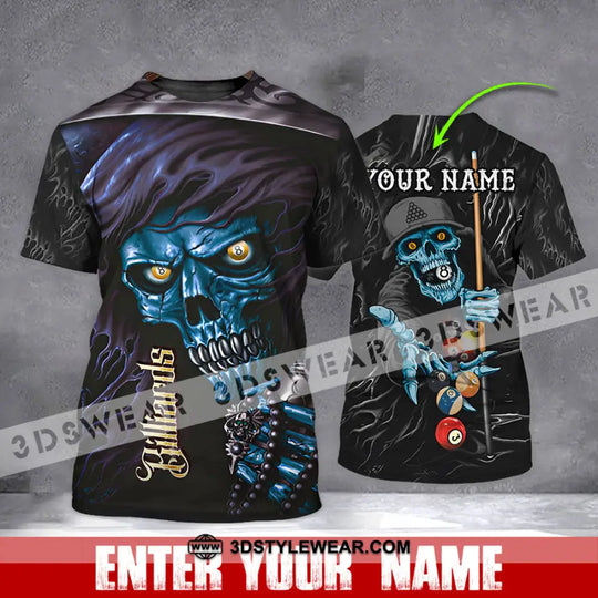 Unisex Shirt - Custom Name Billiards T-Shirt - Billiards Skull - Billiards Clothing style option 1
