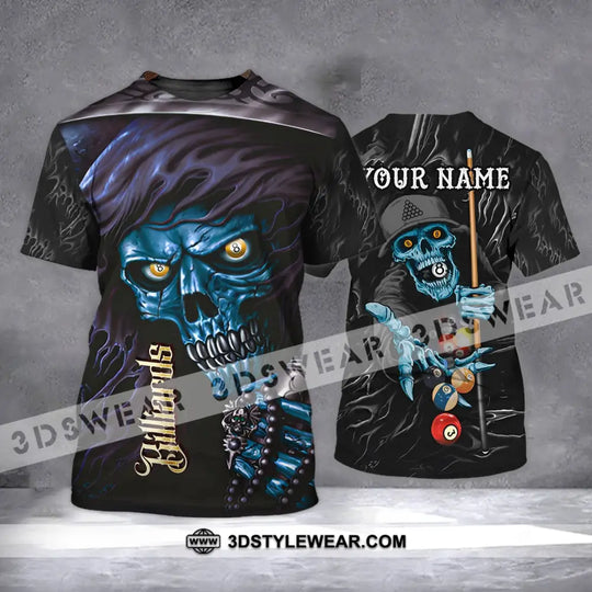 Unisex Shirt - Custom Name Billiards T-Shirt - Billiards Skull - Billiards Clothing style option 4