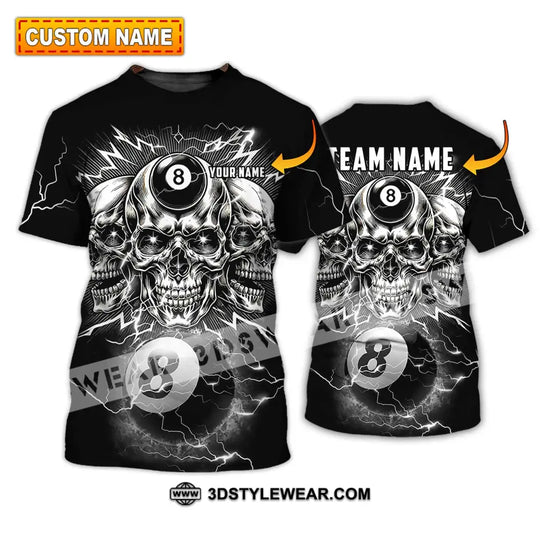 Unisex Shirt - Custom Name Black Skull Billiard Shirt style option 1