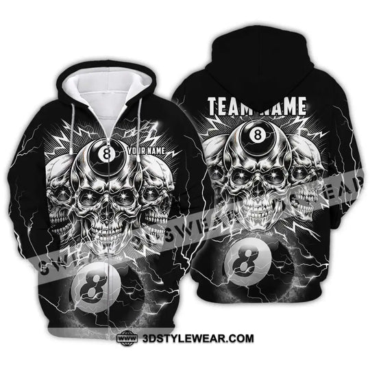 Unisex Shirt - Custom Name Black Skull Billiard Shirt style option 2