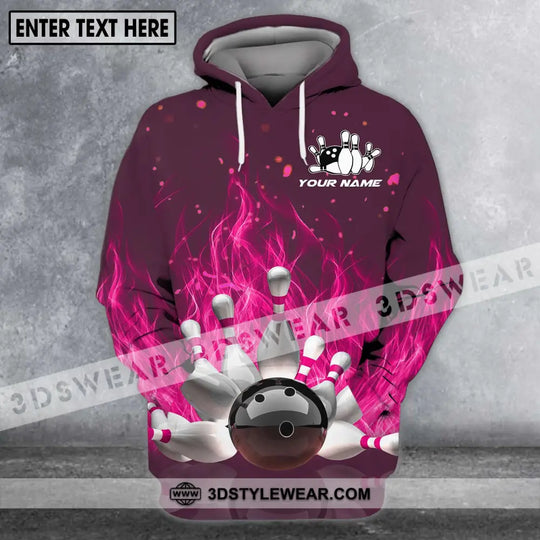 Unisex Shirt - Custom Name Shirt - Bowling Ball Hot Pink Fire style option 2