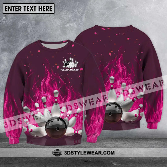 Unisex Shirt - Custom Name Shirt - Bowling Ball Hot Pink Fire style option 4