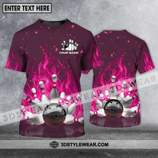 Unisex Shirt - Custom Name Shirt - Bowling Ball Hot Pink Fire style option 1