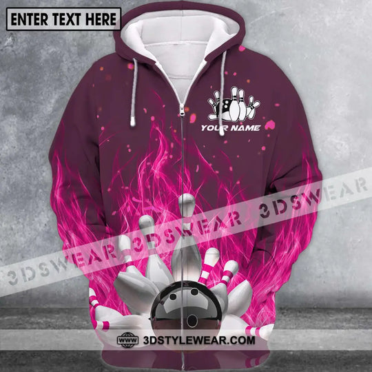 Unisex Shirt - Custom Name Shirt - Bowling Ball Hot Pink Fire style option 3