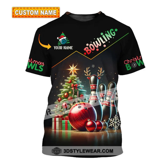 Unisex Shirt, Custom Name Bowling Christmas Shirt, Bowling Love Shirt, Christmas Gift style option 1