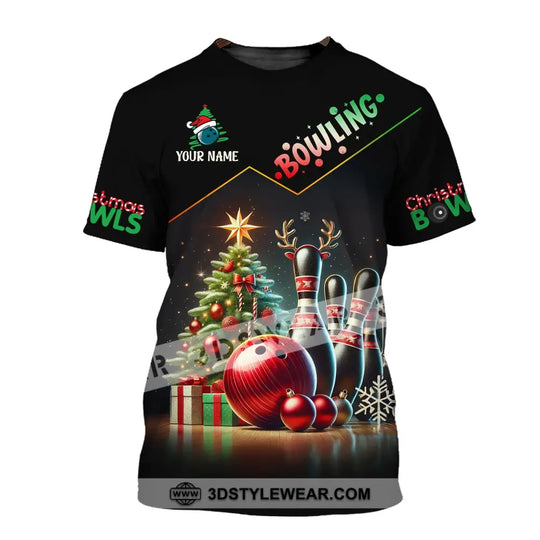 Unisex Shirt, Custom Name Bowling Christmas Shirt, Bowling Love Shirt, Christmas Gift style option 2
