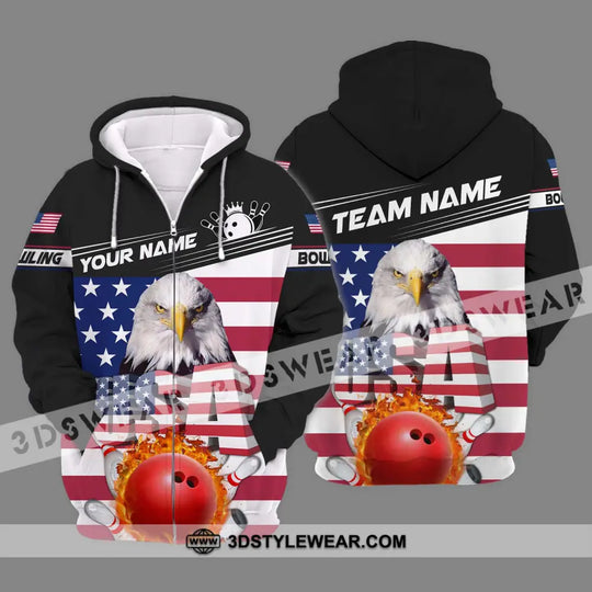 Unisex Shirt - Custom Name Bowling Lover Shirt, America Flag Bowling style option 2