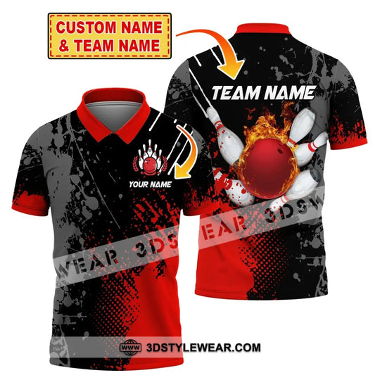 Unisex Shirt, Custom Name Bowling Polo Shirt, Bowling Fire T-Shirt, Bowling Hoodie Long Sleeve Shirt style option 2