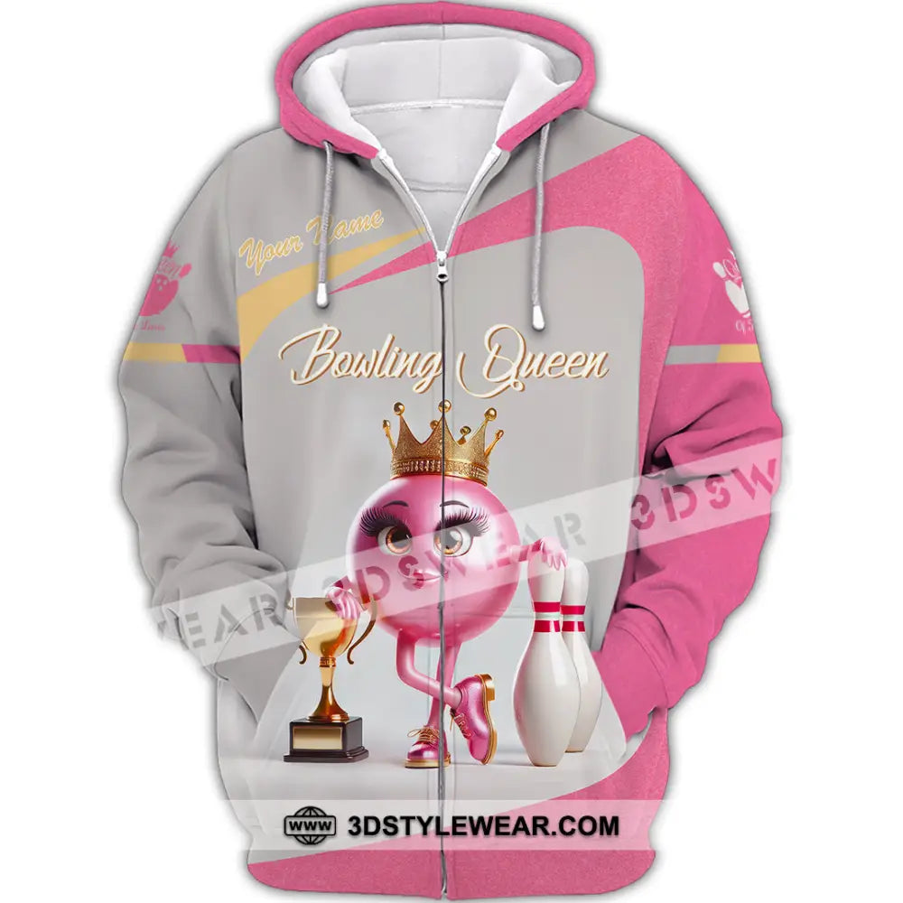 Unisex Shirt Custom Name Bowling Shirt Bowling Polo Long Sleeve Bowling T-Shirt Zipper Hoodie / S T-shirt
