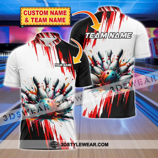 Unisex Shirt, Custom Name Bowling Polo Shirt, Bowling Love T-Shirt, Bowling Hoodie Long Sleeve Shirt style option 1