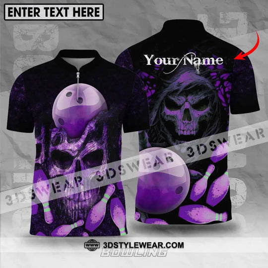 Unisex Shirt - Custom Name Bowling Purple Skull Shirt style option 1