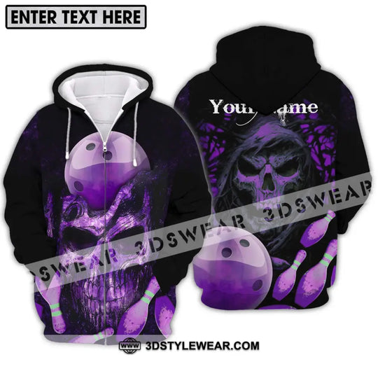 Unisex Shirt - Custom Name Bowling Purple Skull Shirt style option 2