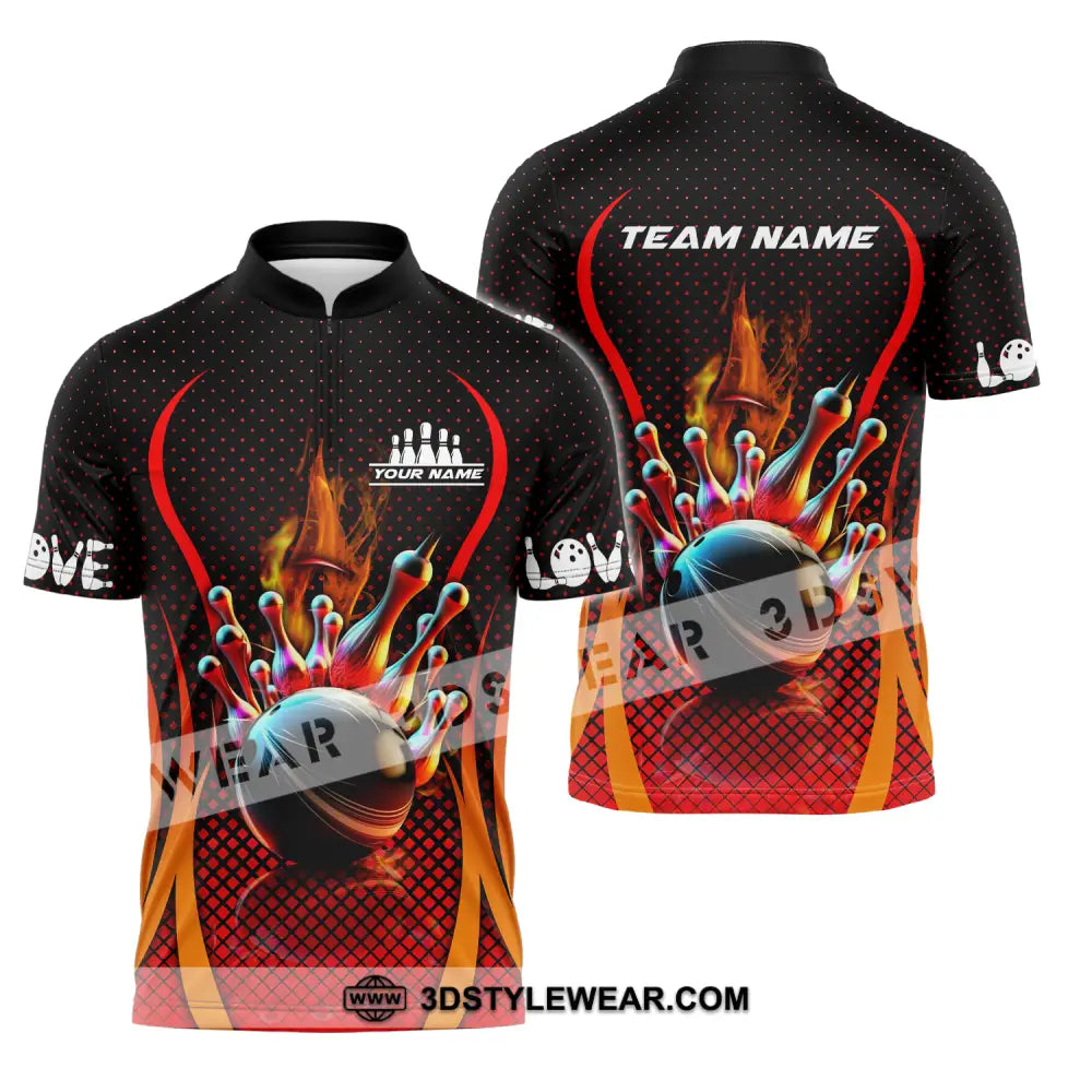 Unisex Shirt - Custom Name Bowling Zipper Polo / S T-Shirt
